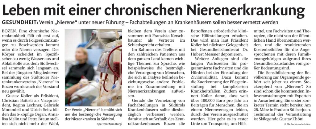 Zeitungsartikel: Leben mit einer chronischen Nierenerkrankung